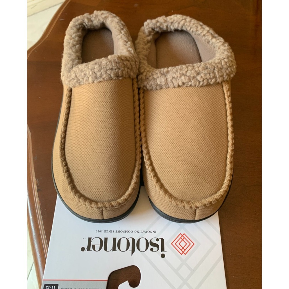 Isotoner Mens Slippers with Fur Trim Sz‎ XL (11-12) NWT